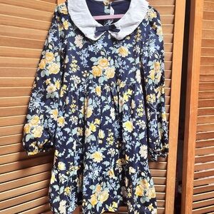 Janie and Jack Navy Floral Dress with White Collar